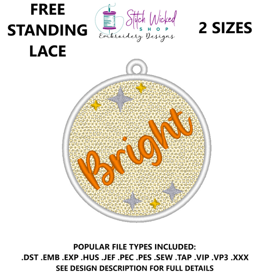 Free Standing Lace Christmas Ball Ornament Machine Embroidery Design, FSL Bright Decoration