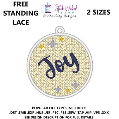 Free Standing Lace Christmas Ball Ornament Machine Embroidery Design, FSL Joy Decoration