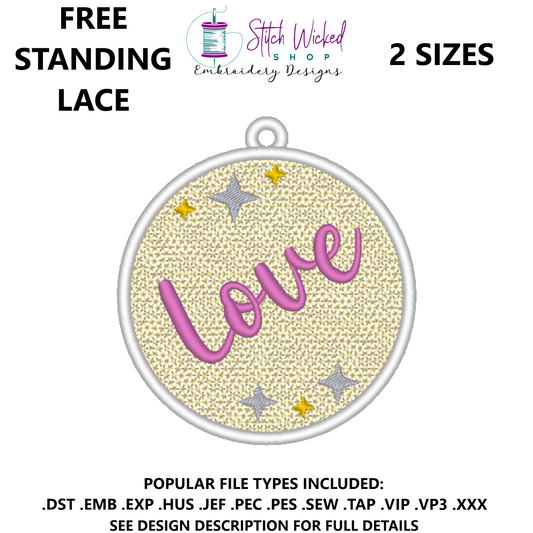 Free Standing Lace Christmas Ball Ornament Machine Embroidery Design, FSL Love Decoration