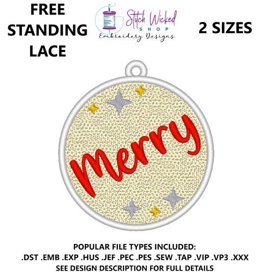Free Standing Lace Christmas Ball Ornament Machine Embroidery Design, FSL Merry Decoration
