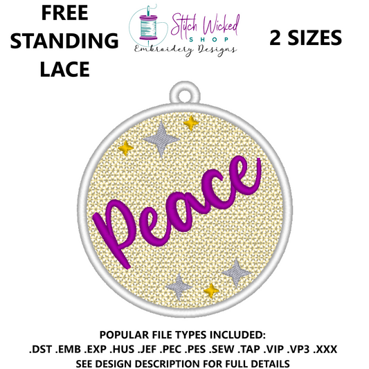 Free Standing Lace Christmas Ball Ornament Machine Embroidery Design, FSL Peace Decoration