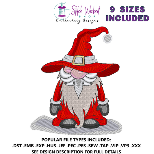 Christmas Santa Gnome Machine Embroidery Design