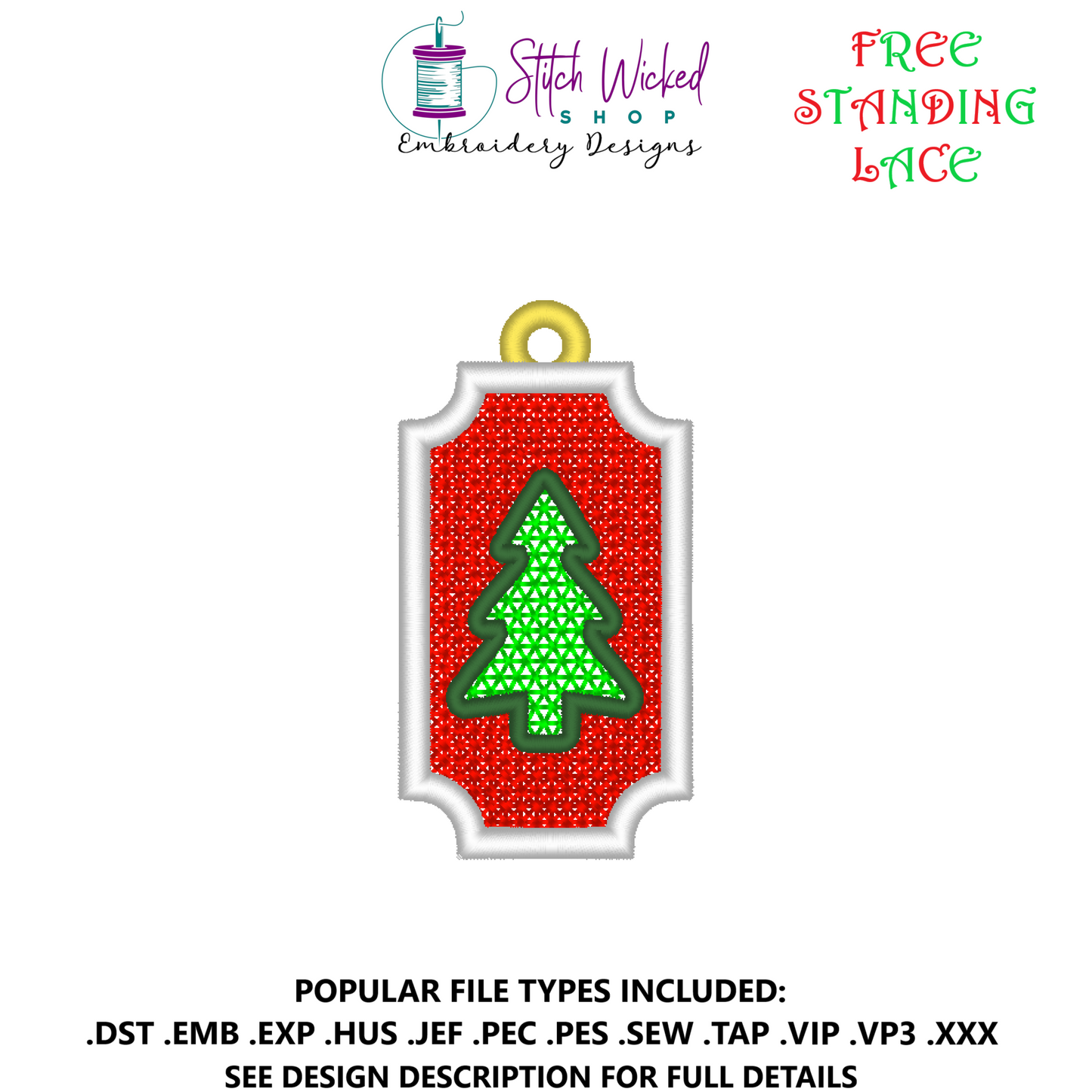 Free Standing Lace Christmas Tree Gift Tag Ornament Machine Embroidery Design