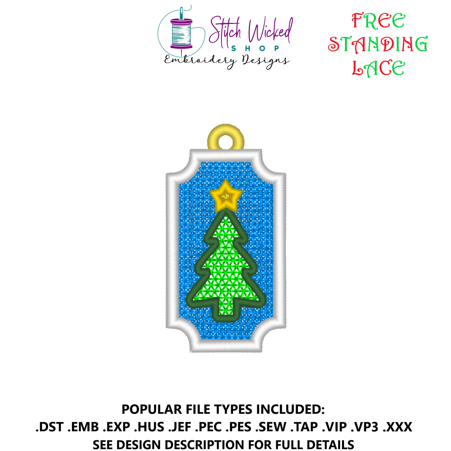 Free Standing Lace Christmas Tree With Star Gift Tag Ornament Machine Embroidery Design (Copy)