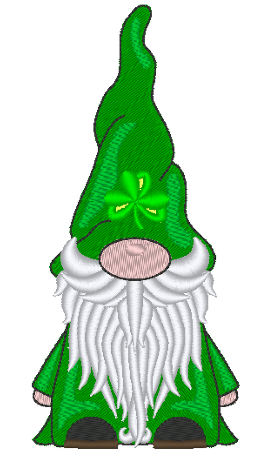 Gnome Machine Embroidery Design, Gnome with Clover Hat