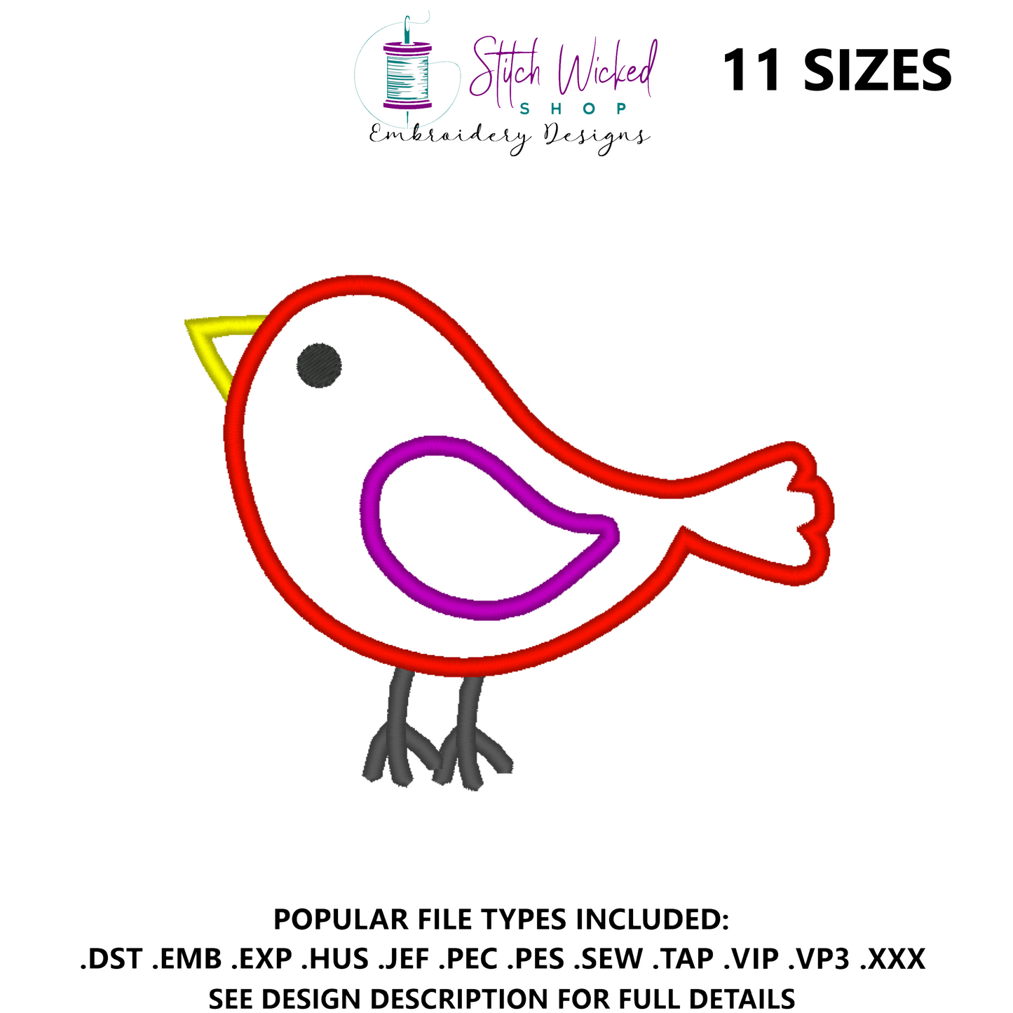 Applique Bird Machine Embroidery Design