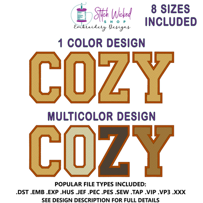 Cozy Embroidery Design Bundle, Fill stitch And Applique Design Included, 8 Sizes Included