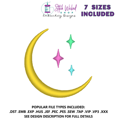 Mini Crescent Moon Satin Stitch Machine Embroidery Design