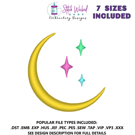 Mini Crescent Moon Satin Stitch Machine Embroidery Design