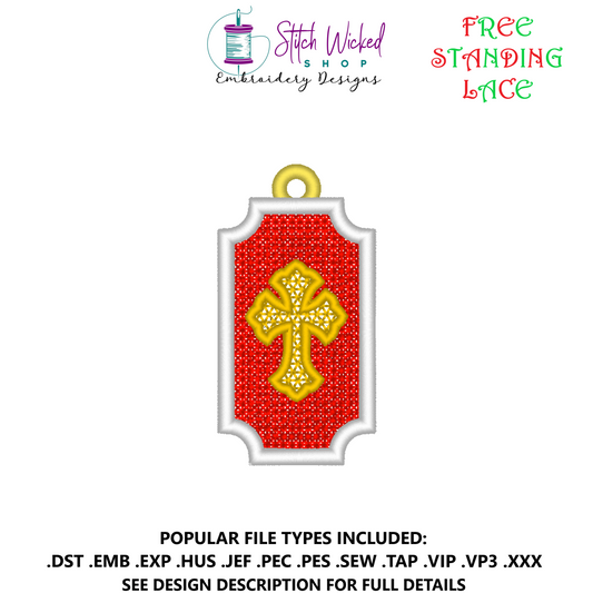 Free Standing Lace Christmas Gift Tag Ornament Embroidery Design, Cross Decoration