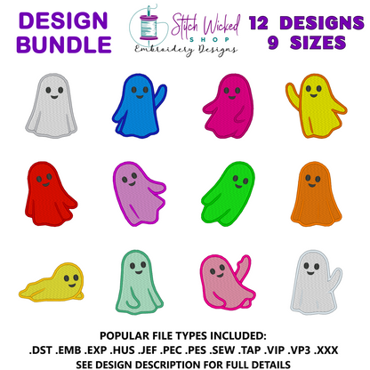 Cute Halloween Ghosts Embroidery Design Bundle