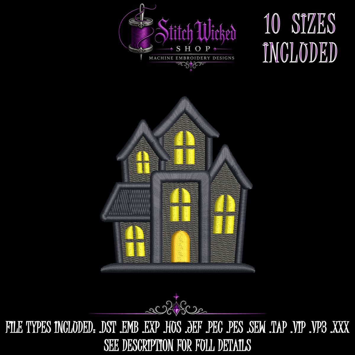 Cute Haunted Halloween Embroidery Design Bundle, 15 Designs With 10 Sizes