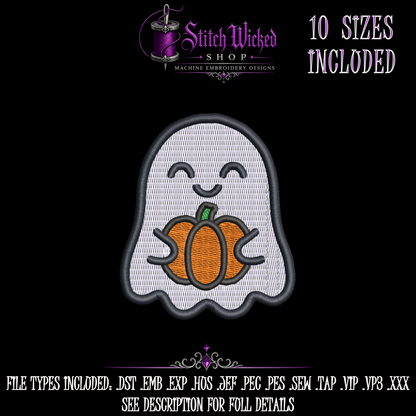 Cute Ghosts Halloween Embroidery Design Bundle, 3 Designs With 10 Sizes