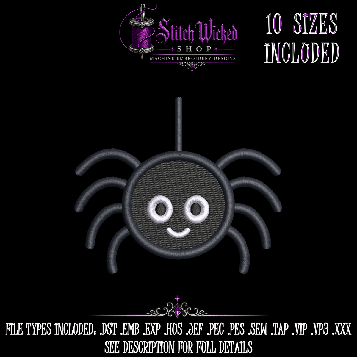 Cute Spider Halloween Embroidery Design, 10 Sizes Included