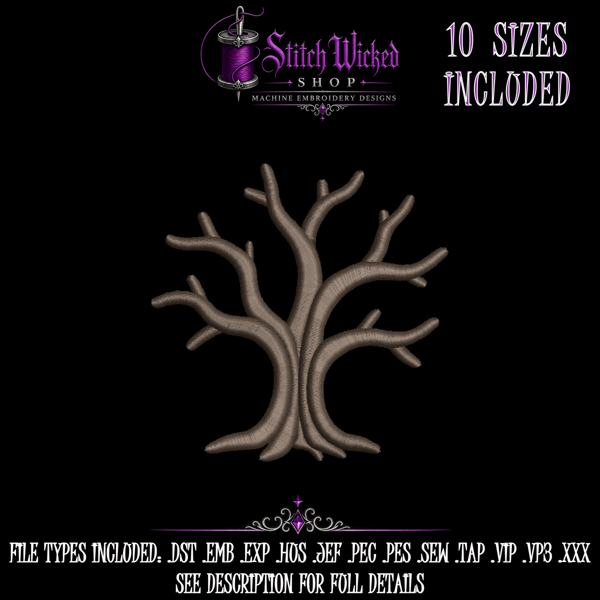 Cute Spooky Tree Halloween Embroidery Design, 10 Sizes Included