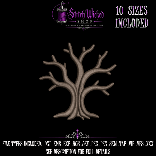 Cute Spooky Tree Halloween Embroidery Design, 10 Sizes Included