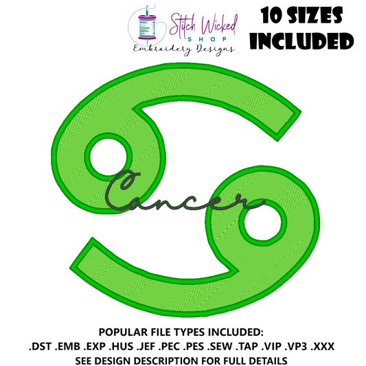 Cancer Zodic Embroidery Design, Astrology Script Design