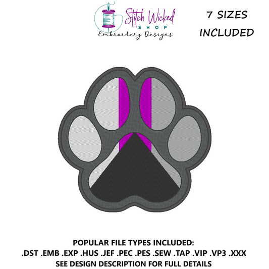 Demisexual Pride Flag Puppy Dog Paw Print Machine Embroidery Design