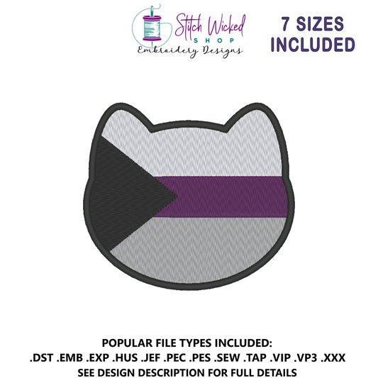 Demisexual Purride Flag Embroidery Design, Cat Pride Flag Patch, 7 Sizes Included
