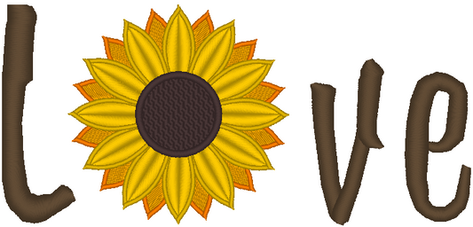 Love Text With Sunflower Machine Embroidery File, Lower Case Letters