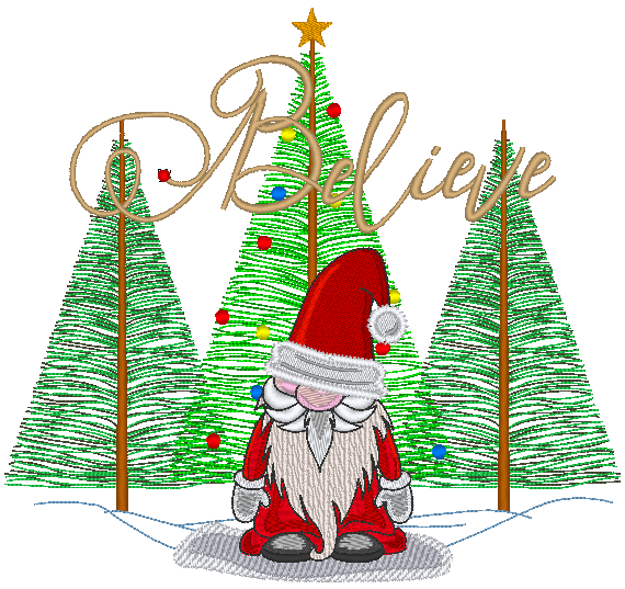Believe Santa Gnome Machine Embroidery Design
