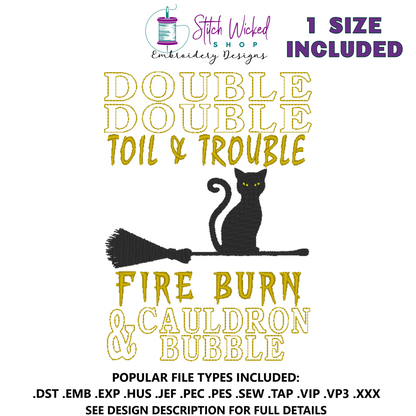 Double Double Toil and Trouble Kitchen Towel Halloween Embroidery Design