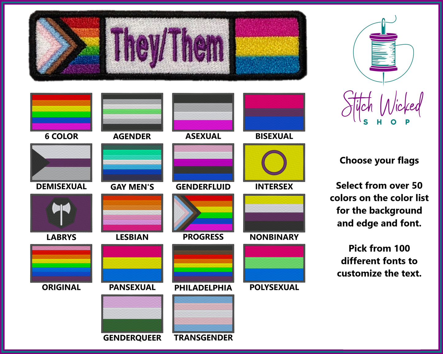 Custom Pronoun Double Pride Flag Patch, Custom Pride Name Tag