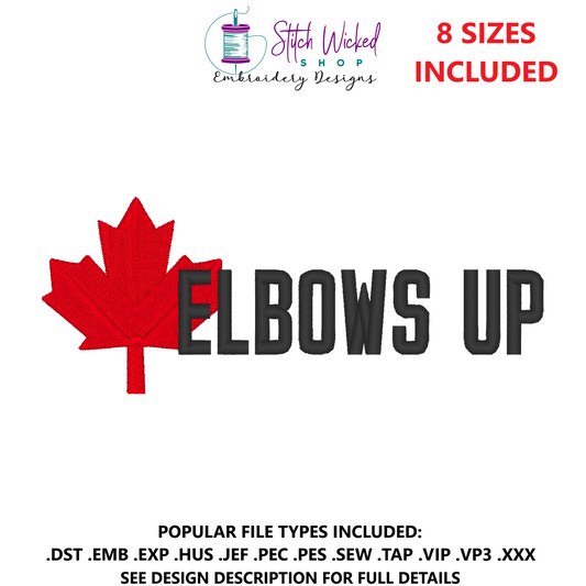 Elbows up Embroidery Design, One Line