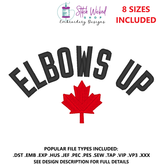 Elbows Up Embroidery Design, Top Curve