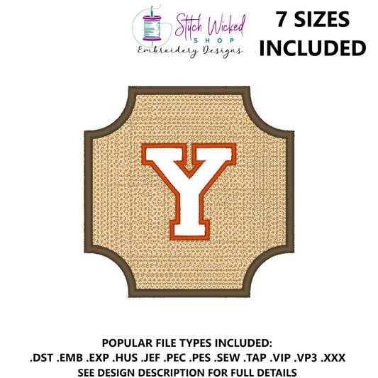 Embossed Varsity Letter Monogram Embroidery Design, Letter Y