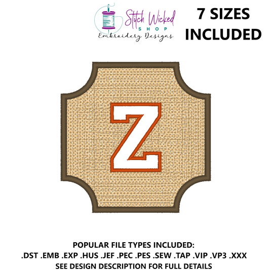 Embossed Varsity Letter Monogram Embroidery Design, Letter Z