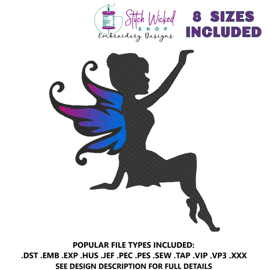 Fairy Silhouette Machine Embroidery Design, Fairy 4