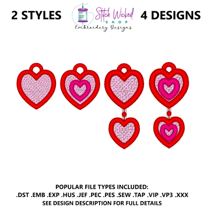 Free Standing Lace Hearts Earrings Embroidery Design Bundle