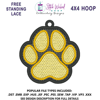 Free Standing Lace Paw Print Ornament Embroidery Design