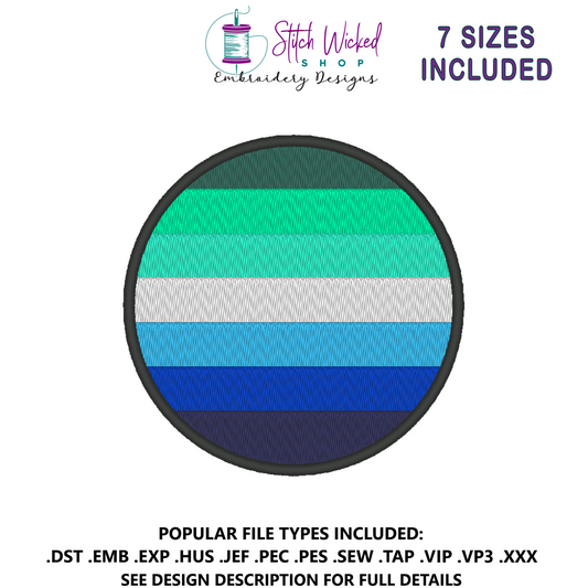 Gay Men's Circle Pride Flag Embroidery Design, Circle Pride Flag Patch, 7 Sizes Included