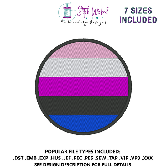 Genderfluid Circle Pride Flag Embroidery Design, Circle Pride Flag Patch, 7 Sizes Included