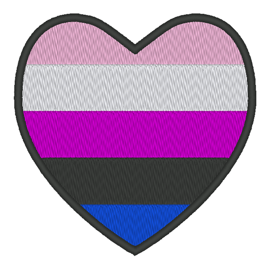 Genderfluid Pride Flag Heart Embroidery Design, Heart Pride Flag Patch, 7 Sizes Included