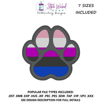 Genderfluid Pride Flag Puppy Dog Paw Print Machine Embroidery Design