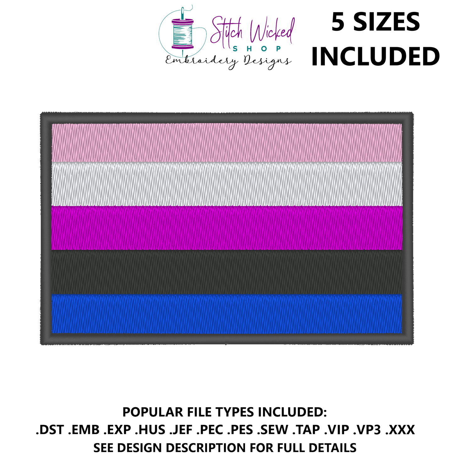 Genderfluid Pride Flag Machine Embroidery Design, LGBTQ Pride Flag