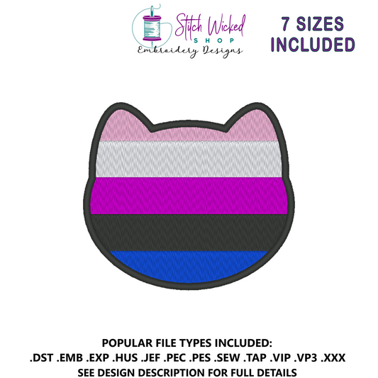 Genderfluid Purride Flag Embroidery Design, Cat Pride Flag Patch, 7 Sizes Included