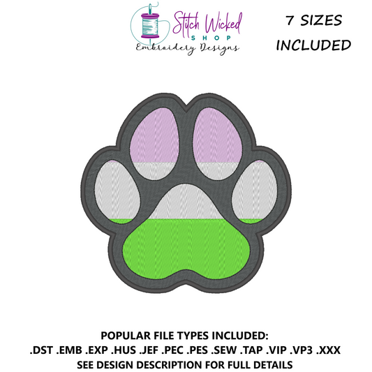 Genderqueer Pride Flag Puppy Dog Paw Print Machine Embroidery Design