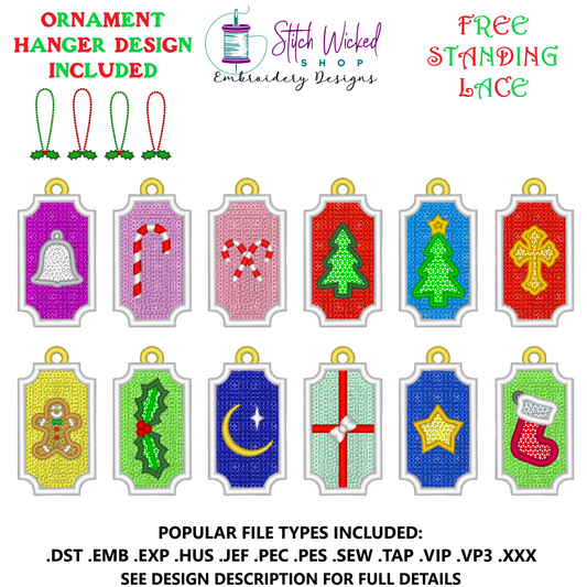 Free Standing Lace Gift Tag Christmas Ornaments Design Bundle With Holly Berry Hanger Machine Embroidery Designs