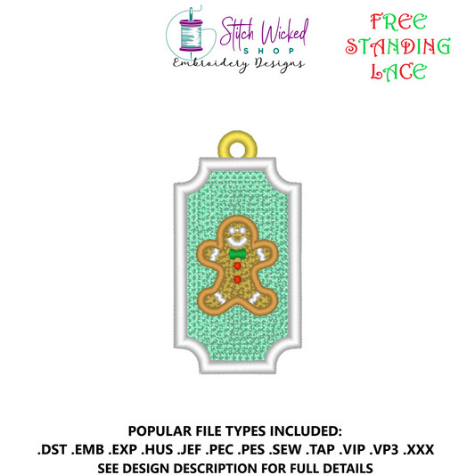 Free Standing Lace Christmas Gift Tag Ornament Embroidery Design, Gingerbread Man Decoration