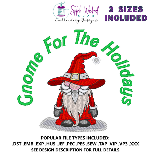 Gnome For The Holidays Santa Christmas Gnome Machine Embroidery Design