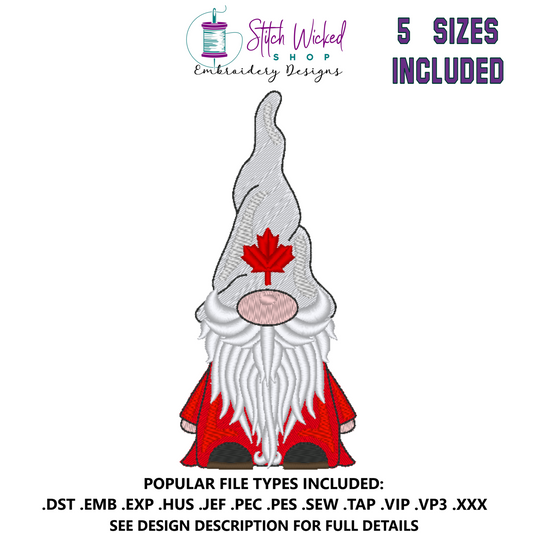 Gnome Machine Embroidery Design, Maple Leaf Hat Gnome