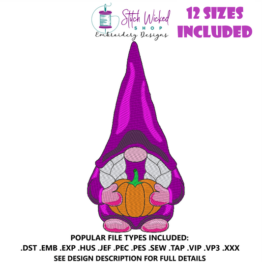 Girl Gnome With Pumpkin Machine Embroidery Design
