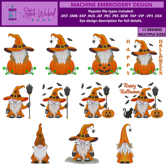 Halloween Gnome Machine Embroidery Design Bundle
