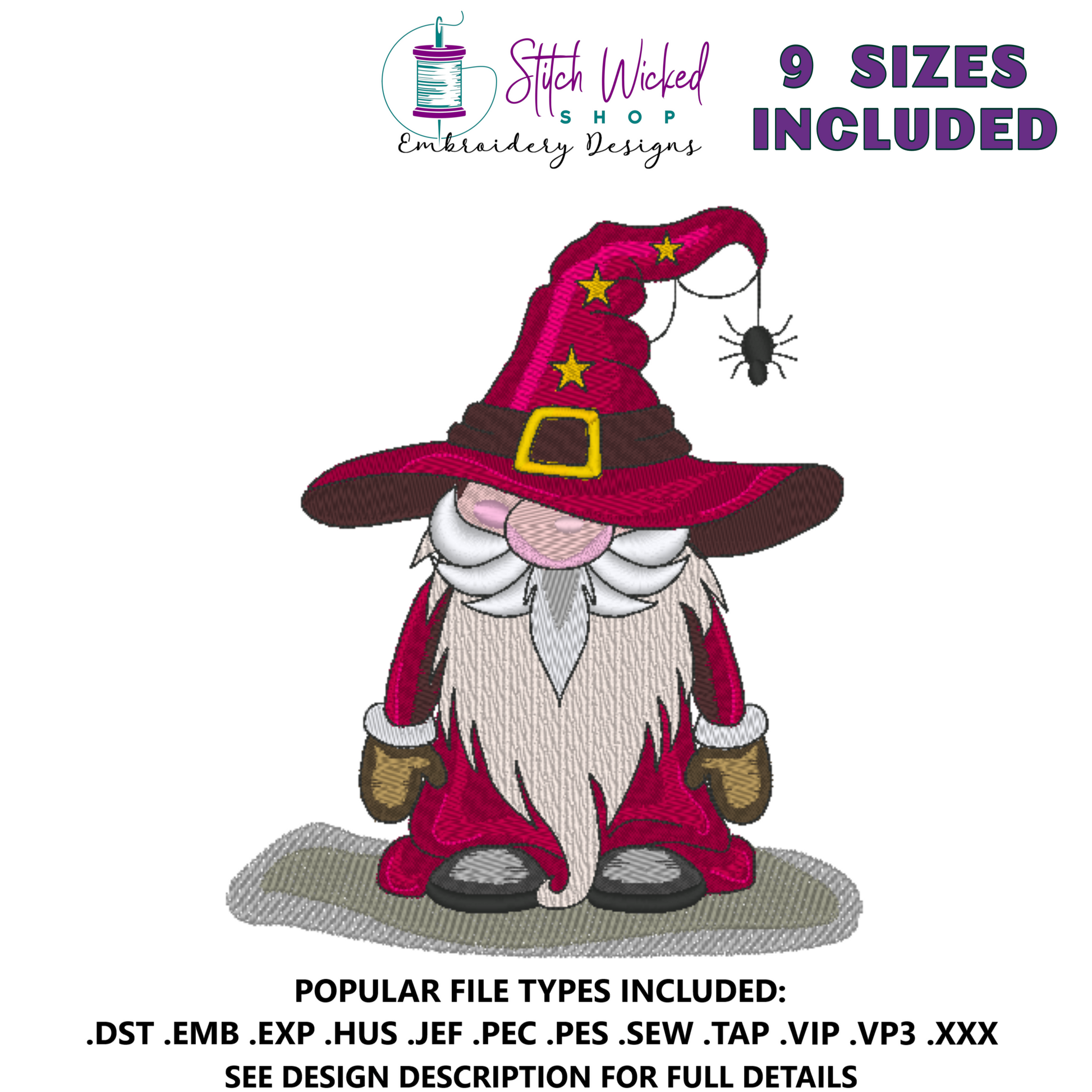 Halloween Gnome Machine Embroidery Design - Stitch Wicked Shop
