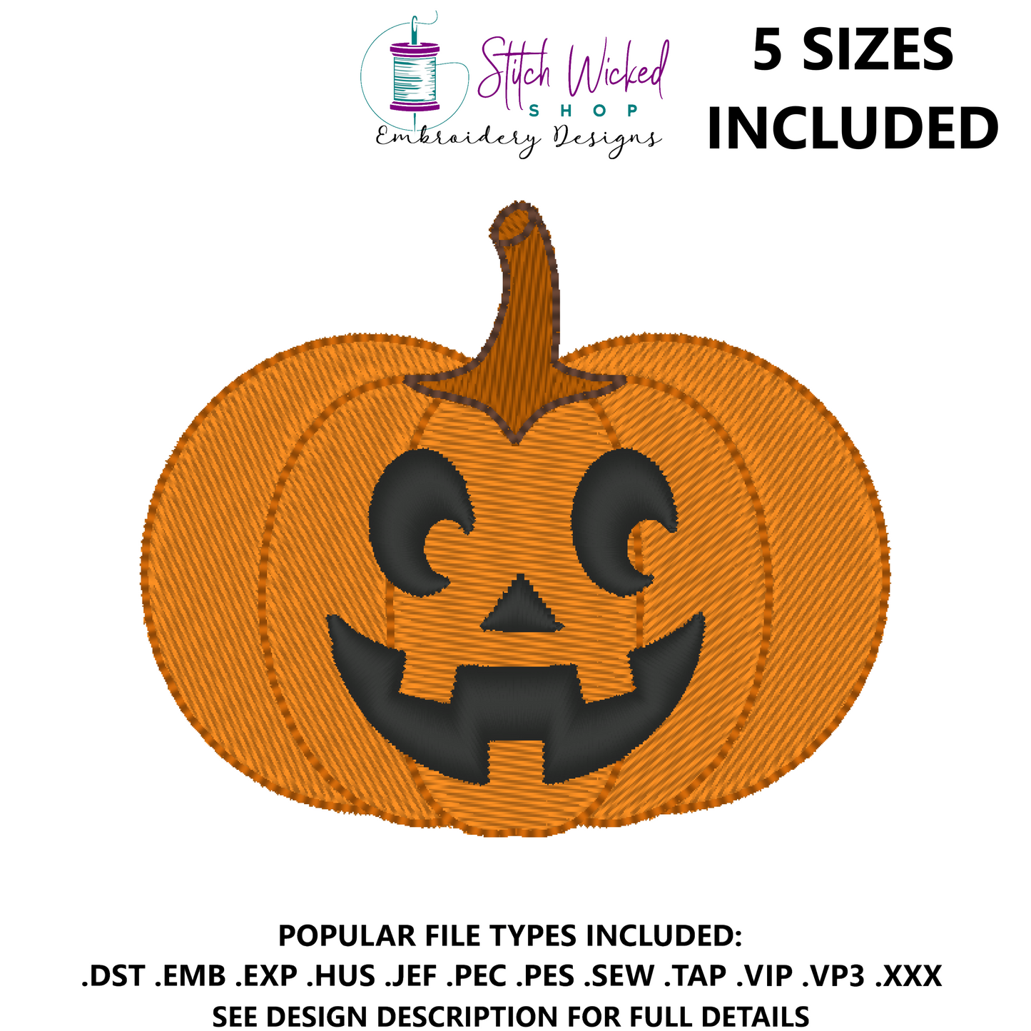 Jack O Lantern Halloween Machine Embroidery Design, Face 1