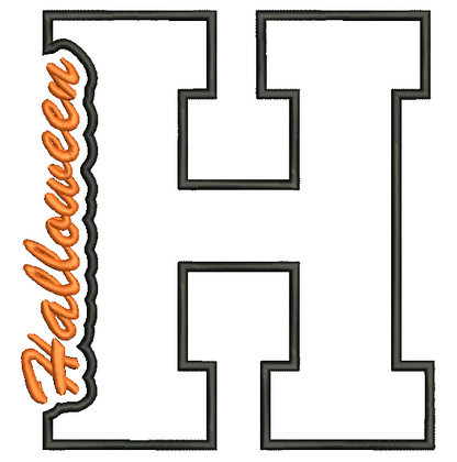 Halloween Varsity Letter H Side Cut Out Applique Embroidery Design, 11 Sizes